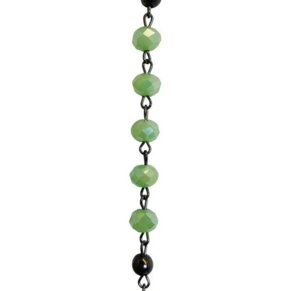 Vintage Lime Green Faceted Glass Sparkly Beaded Gunmetal Station Necklace 40” - Picture 6 of 8